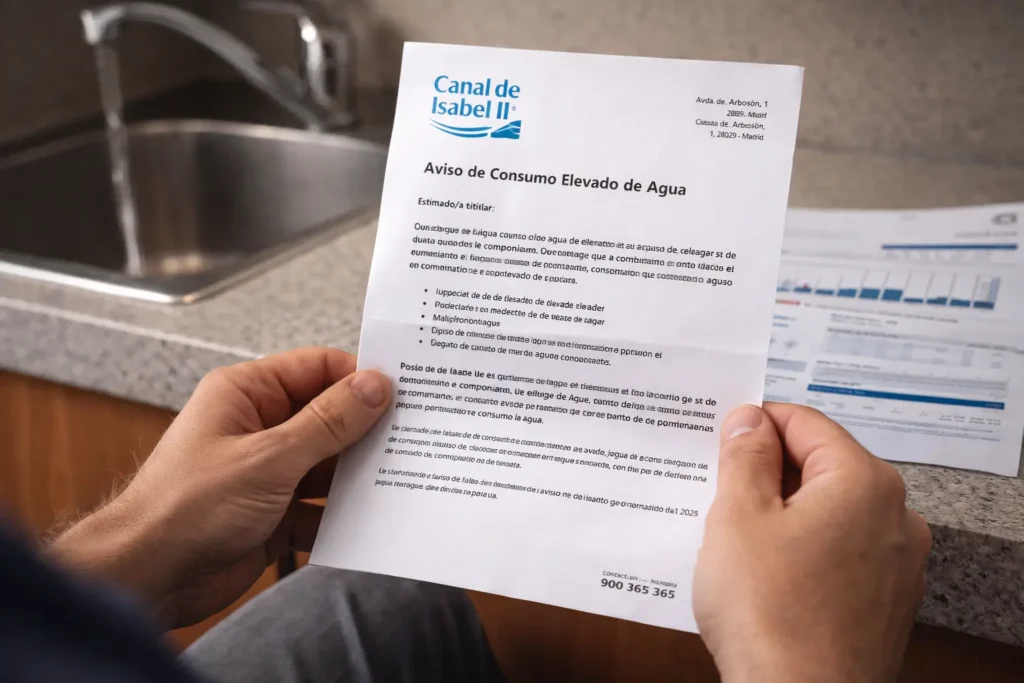 carta de aviso de consumo elevado de agua por fugas